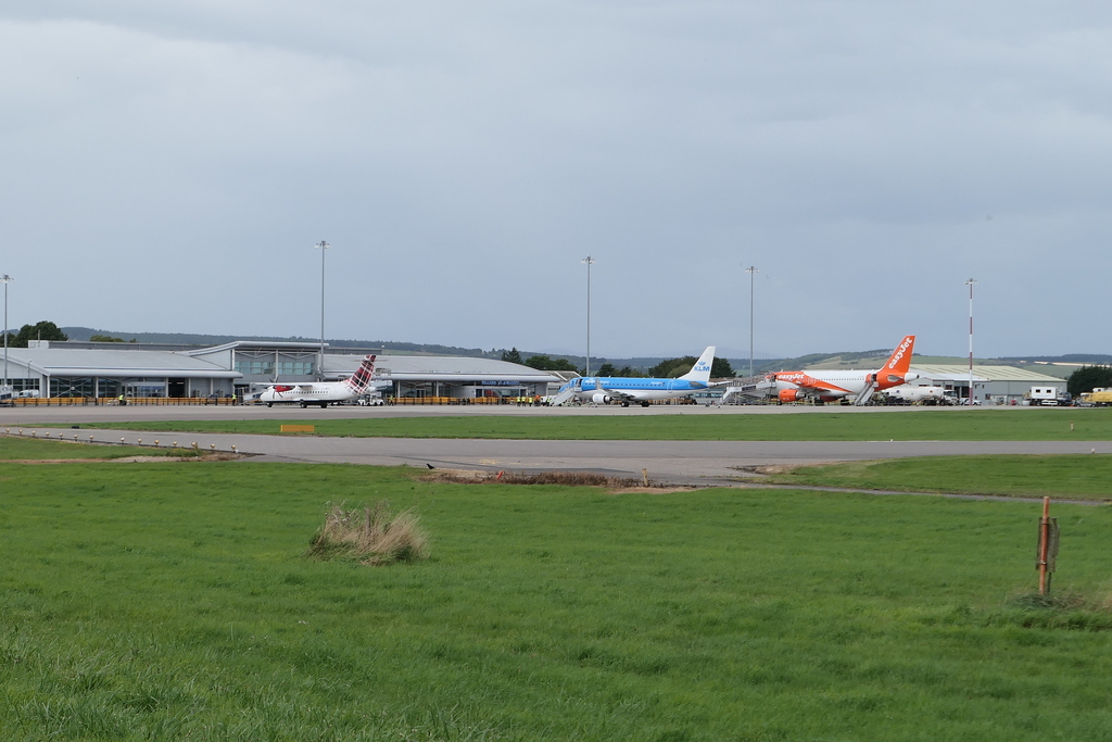 Loganair, KLM and easyJet planes at Inverness Airport