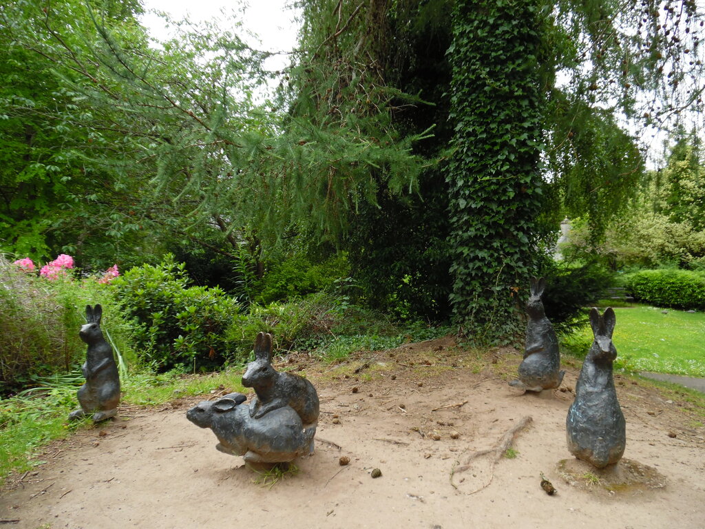 Sculptures of Peter Rabbit and friends