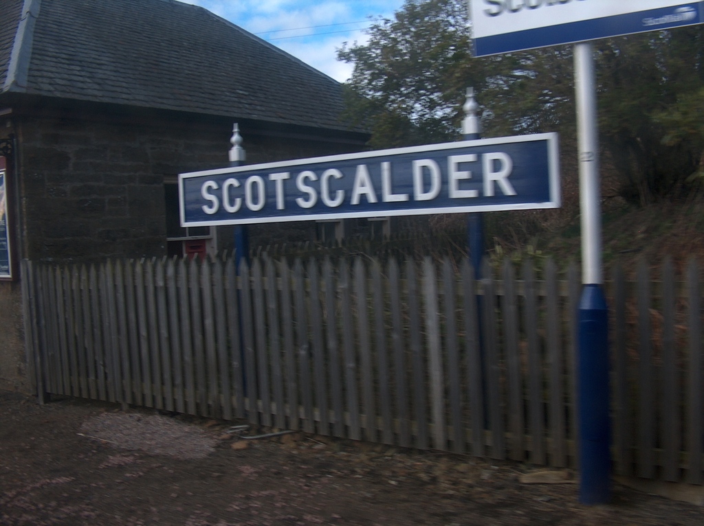 Platform sign at Scotscalder train station