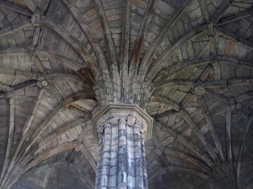 Elgin Cathedral Chapter House ceiling and central pillar