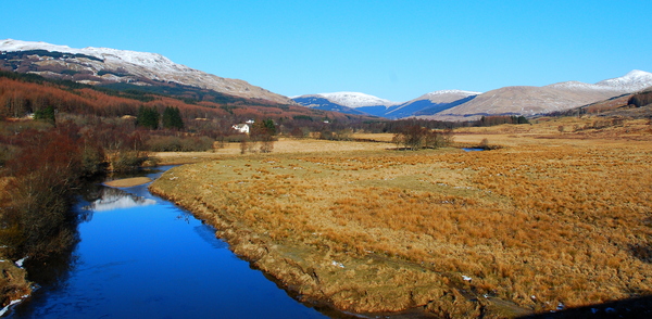 Crossing the River Fillan as the train departs from Crianlarich