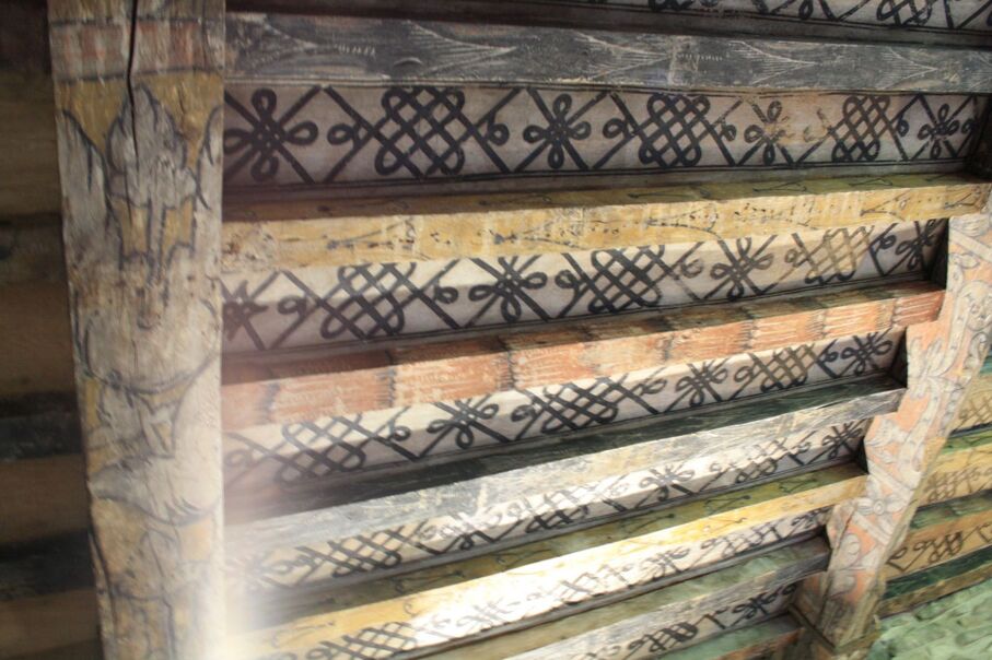 Medieval painted ceiling at Huntingtower Castle in Perth